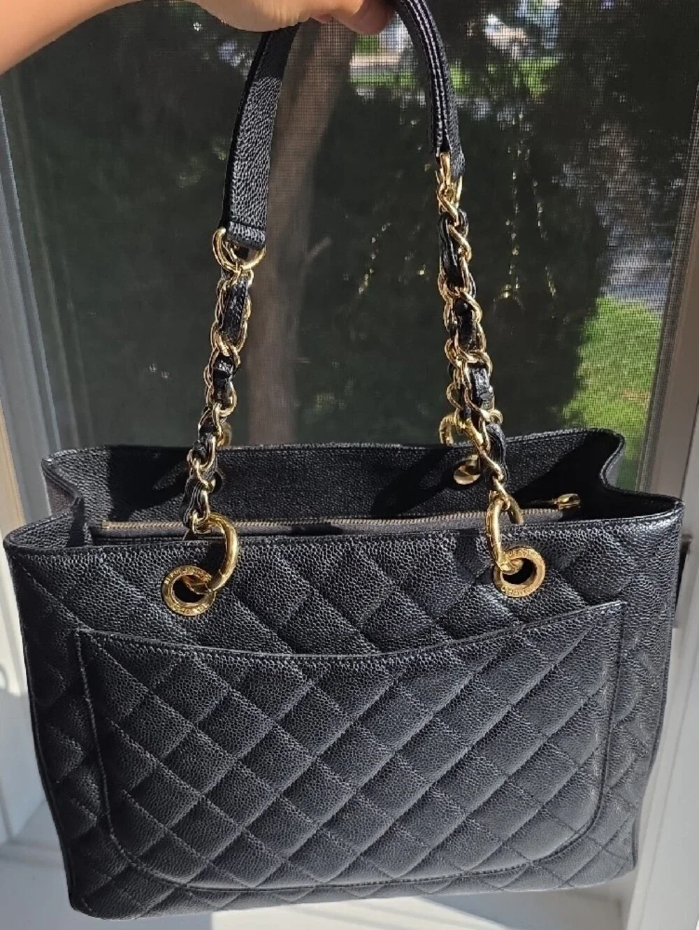 Excellent Chanel GST Grand Shopping Black Caviar Leather Tote & Gold Hardware